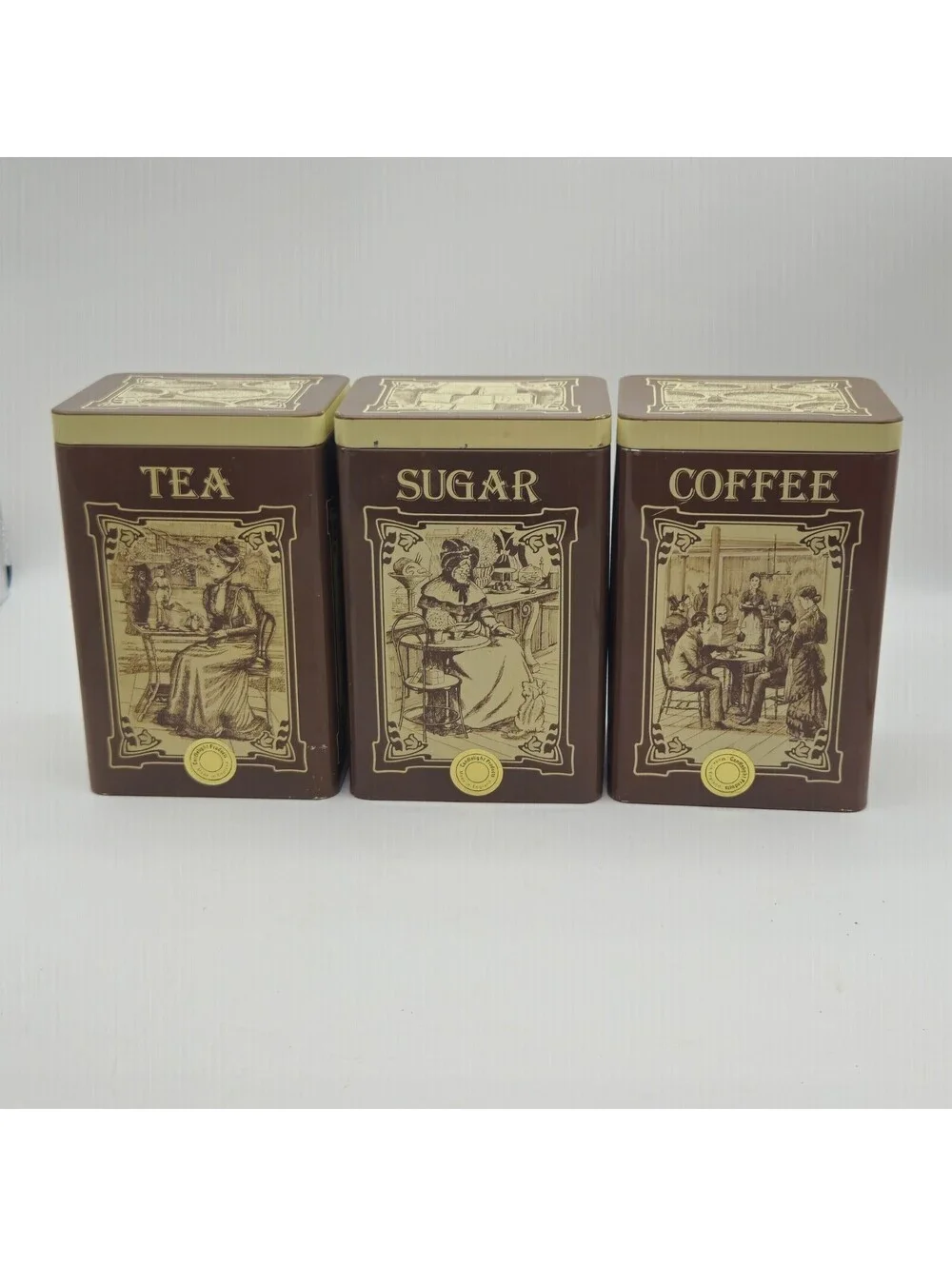 Vintage Tea Sugar & Coffee Candlelight Prod England Tin Canisters